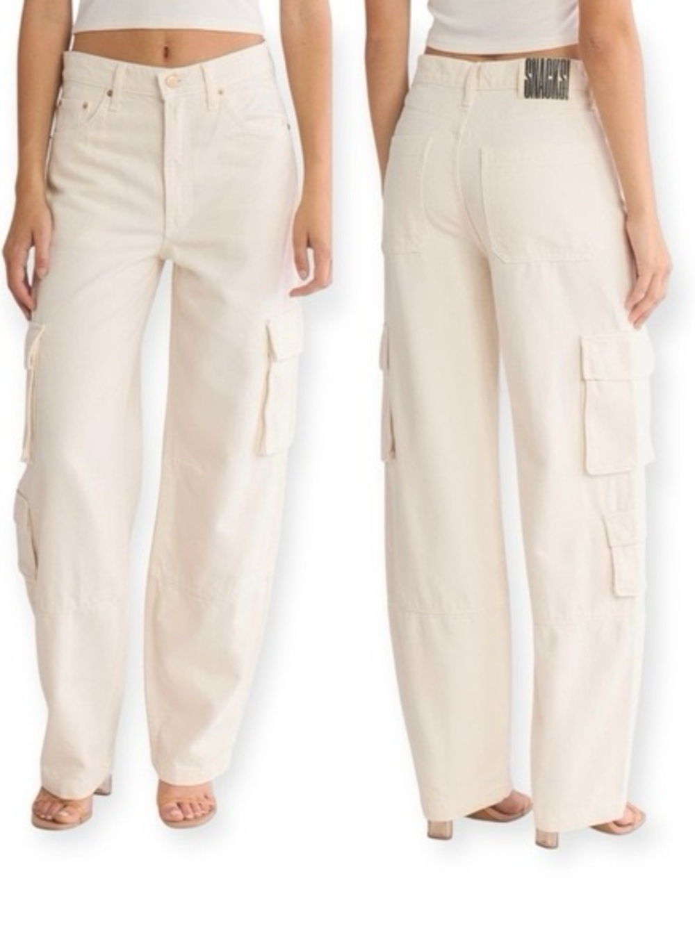 SNACKS! By Mother The Side Dish Cargo Skimp Wide-Leg Cargo Pants in Cream